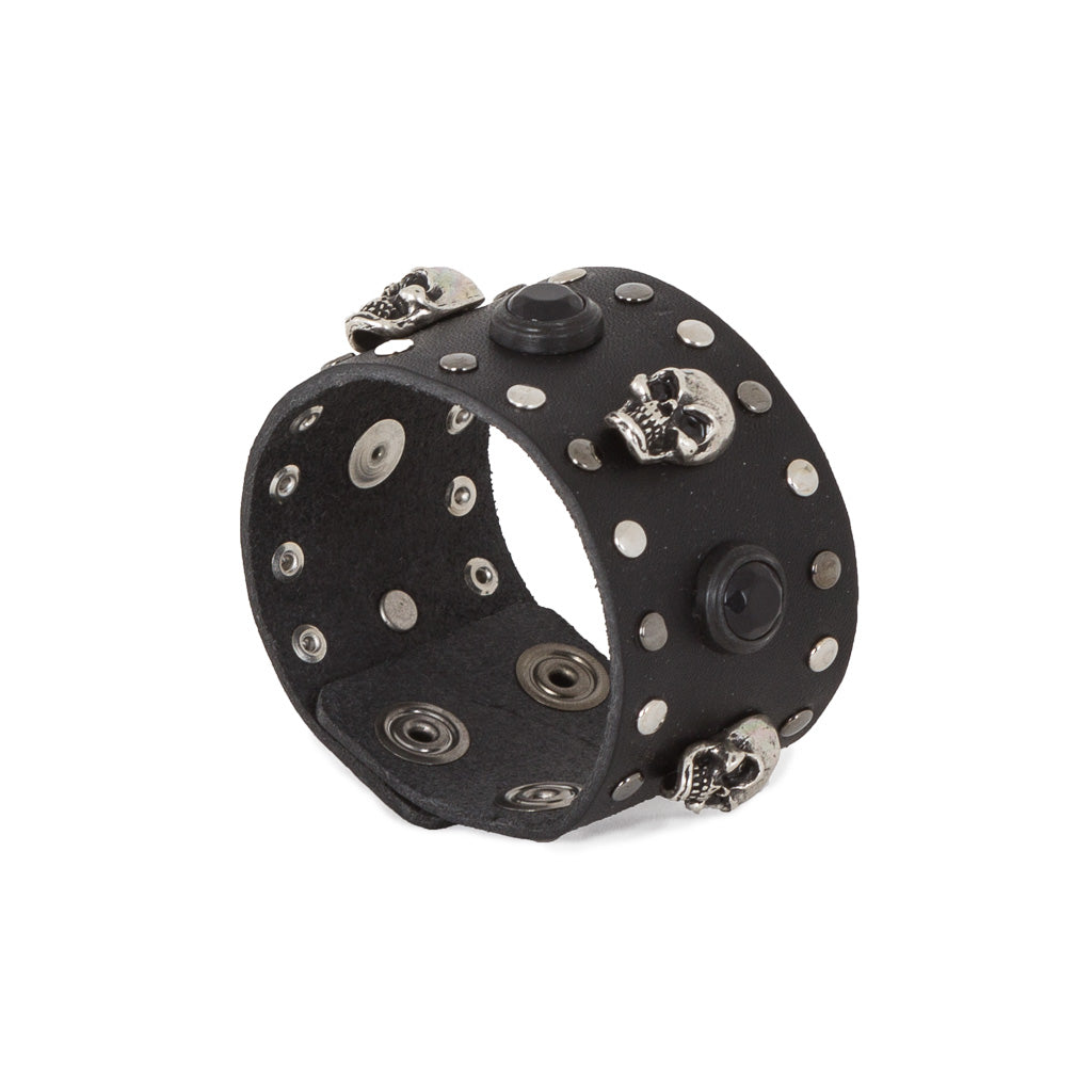 Manieri breites Lederarmband mit Skulls Biker Look schwarz 