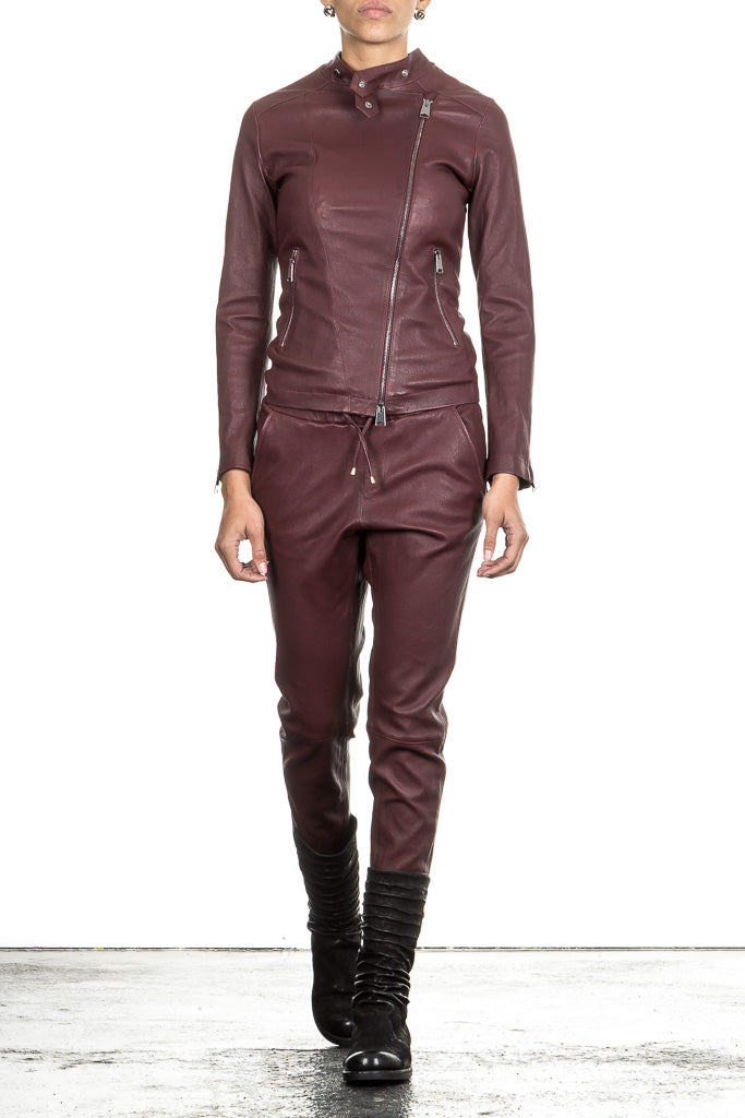 NOVE Damen Biker Lederjacke bordeaux