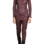 NOVE Damen Biker Lederjacke bordeaux