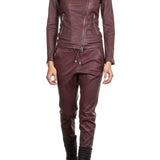 NOVE Damen Biker Lederjacke bordeaux