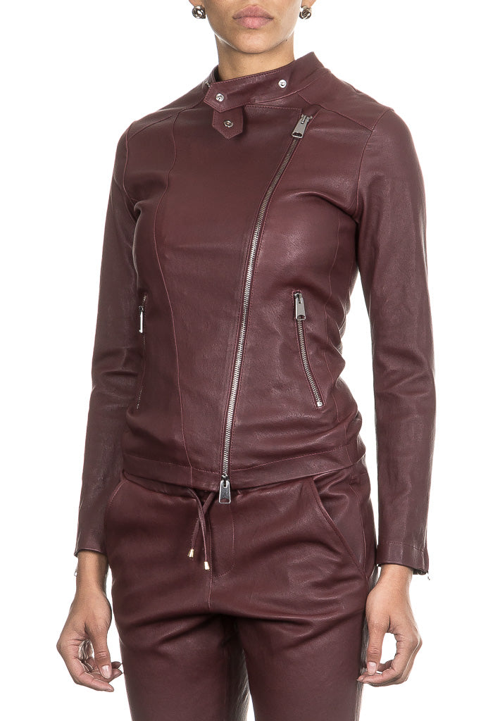 NOVE Damen Biker Lederjacke bordeaux