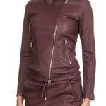 NOVE Damen Biker Lederjacke bordeaux