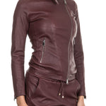 NOVE Damen Biker Lederjacke bordeaux