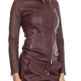 NOVE Damen Biker Lederjacke bordeaux