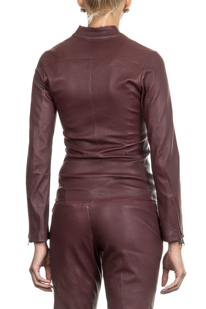 NOVE Damen Biker Lederjacke bordeaux