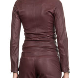 NOVE Damen Biker Lederjacke bordeaux