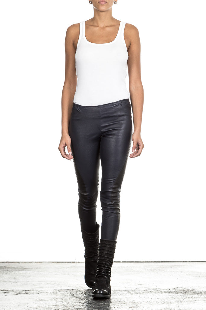 NOVE Damen Lammnappa Lederleggings dunkelblau