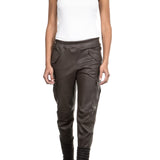 NOVE Damen Lammnappa Cargo Lederhose braungrau