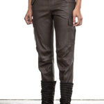 NOVE Damen Lammnappa Cargo Lederhose braungrau