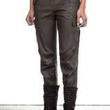 NOVE Damen Lammnappa Cargo Lederhose braungrau