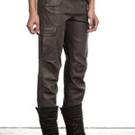 NOVE Damen Lammnappa Cargo Lederhose braungrau