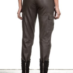 NOVE Damen Lammnappa Cargo Lederhose braungrau