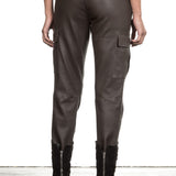 NOVE Damen Lammnappa Cargo Lederhose braungrau