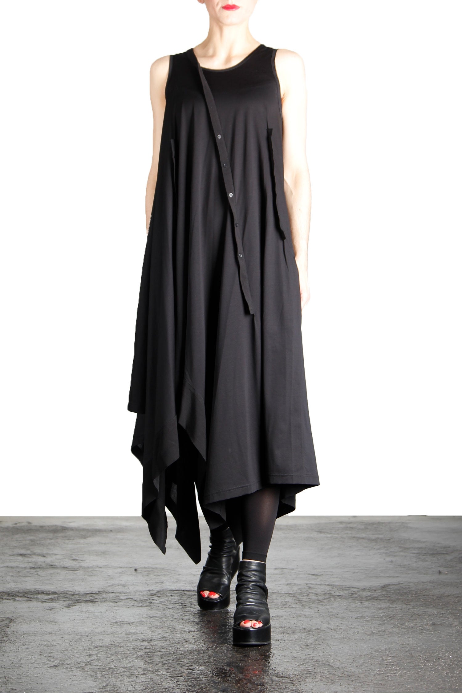 Yohji Yamamoto Damen Kleid Mit Schräger Knopfleiste schwarz