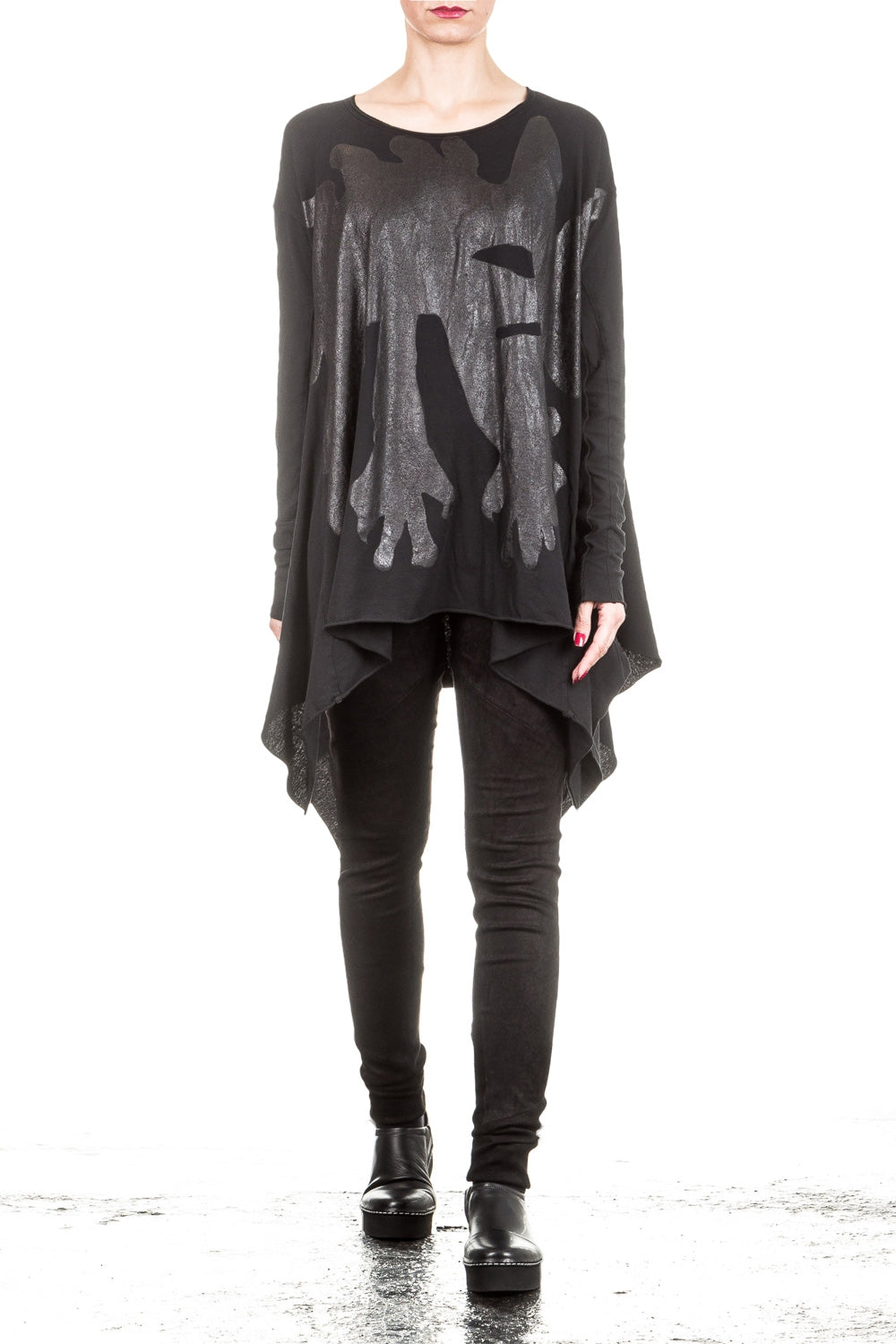 Rundholz Dip Damen Oversized Shirt mit Print schwarz