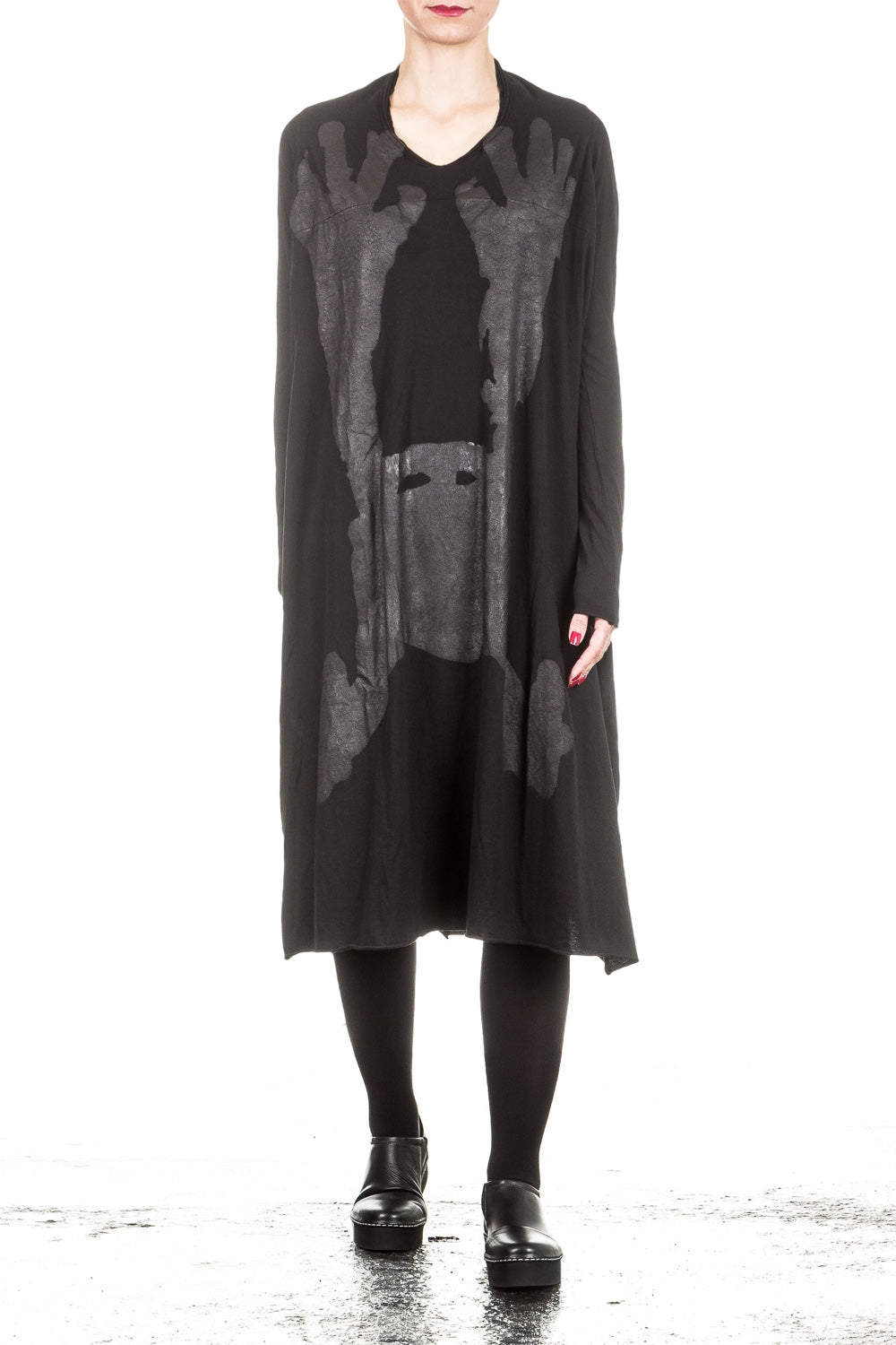 Rundholz Dip Damen Kleid Oversized mit Print schwarz