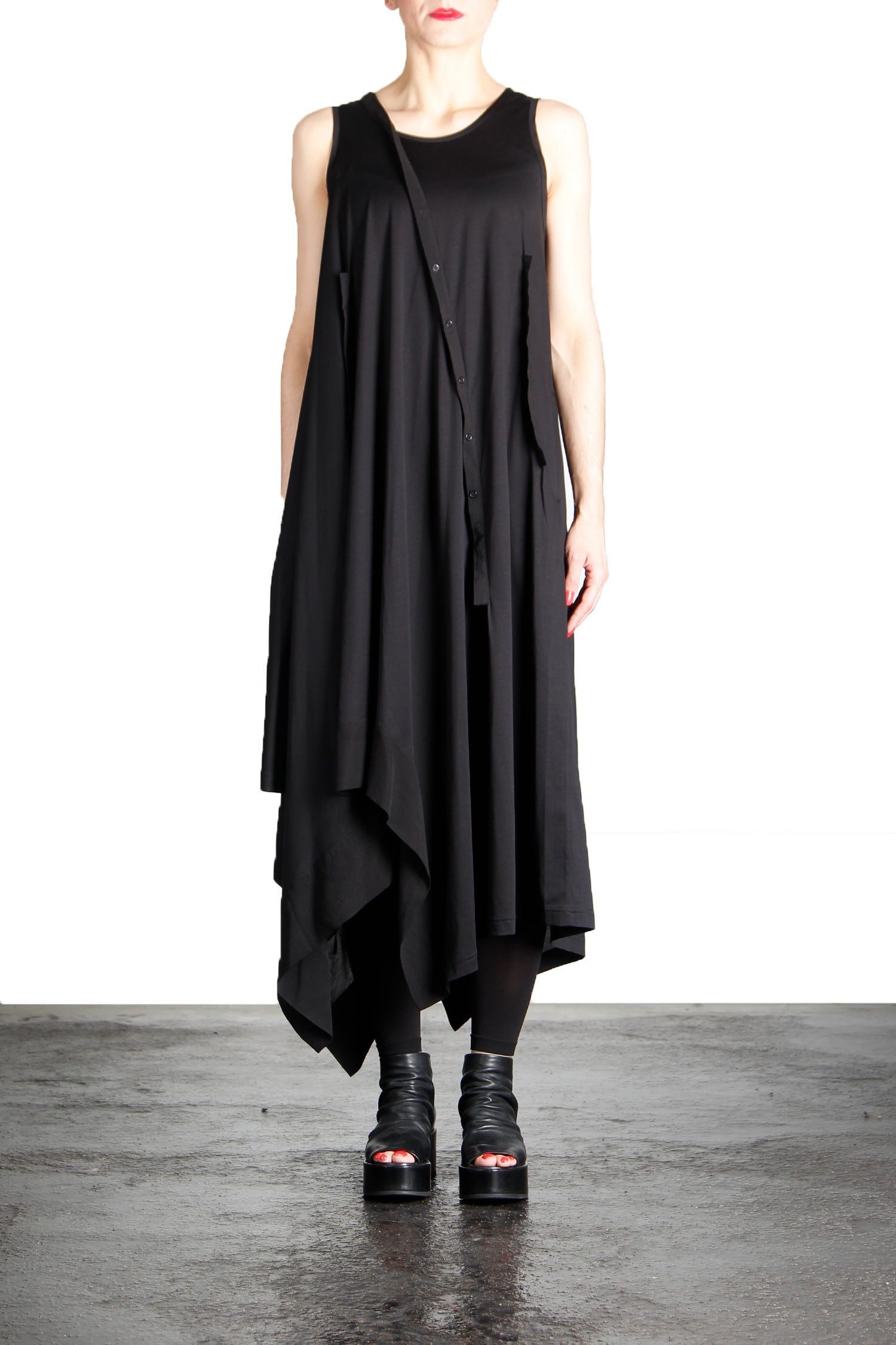 Yohji Yamamoto Damen Kleid Mit Schräger Knopfleiste schwarz