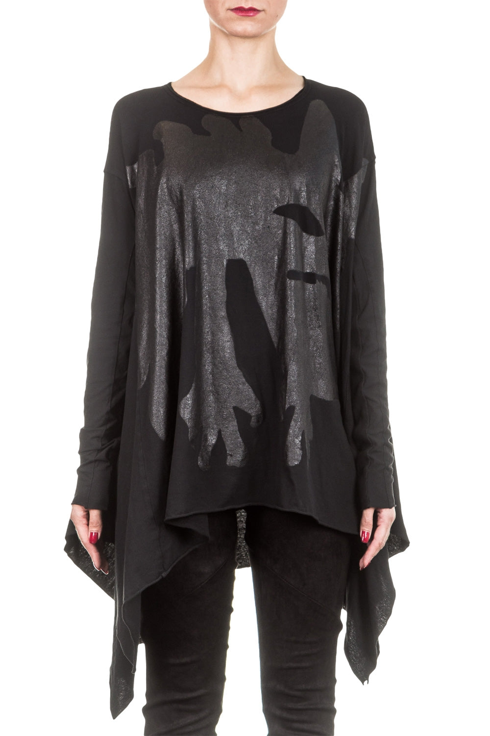 Rundholz Dip Damen Oversized Shirt mit Print schwarz