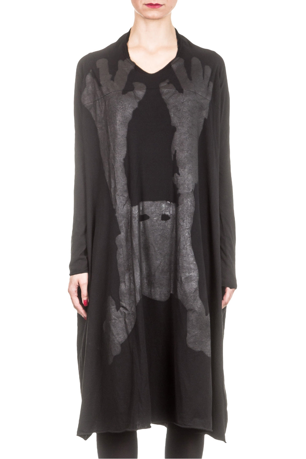 Rundholz Dip Damen Kleid Oversized mit Print schwarz