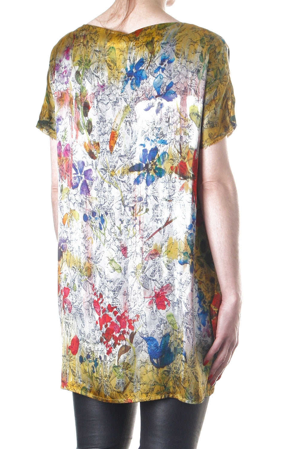 Avant Toi Damen T-Shirt Seide Floral gelb