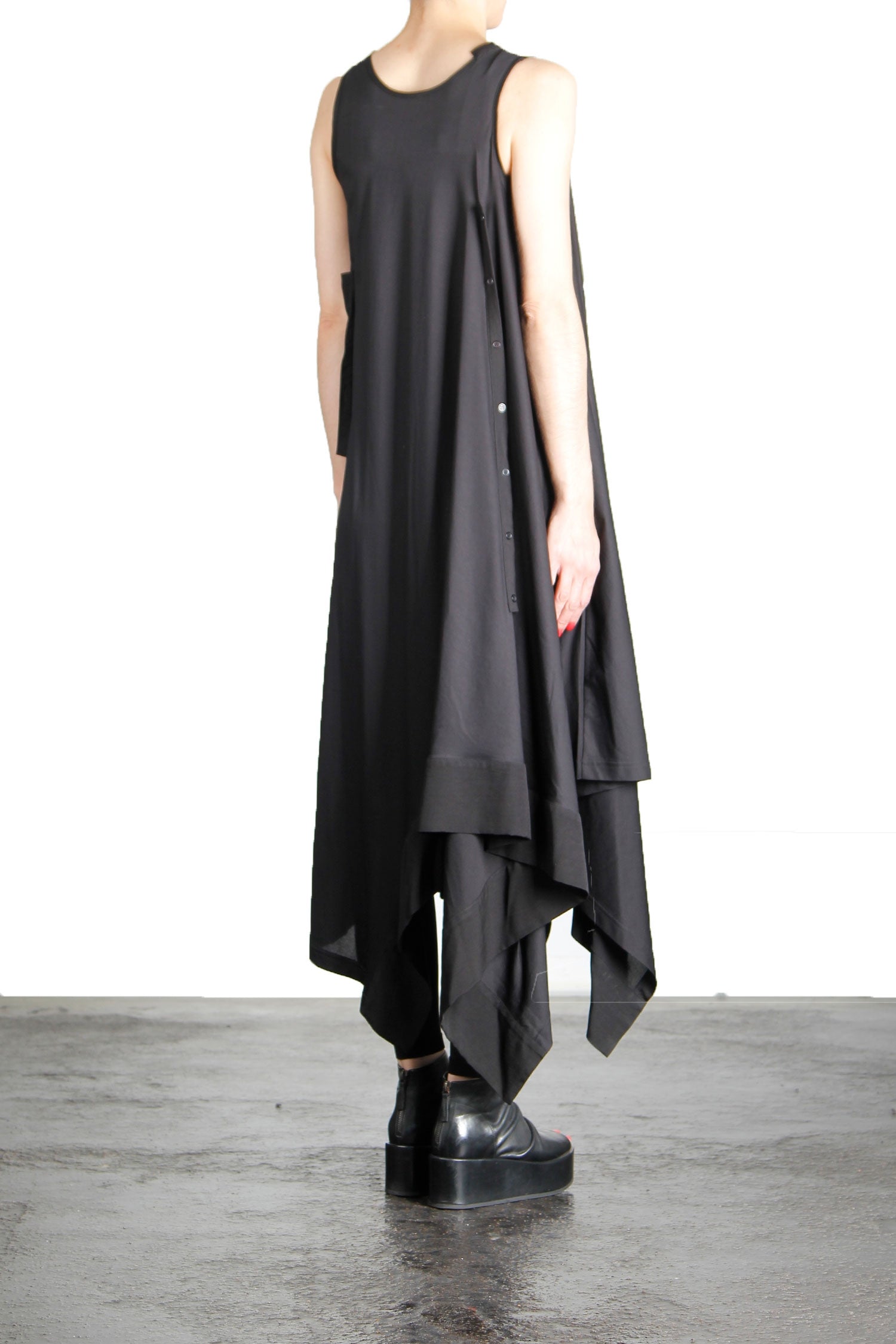 Yohji Yamamoto Damen Kleid Mit Schräger Knopfleiste schwarz