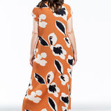 Issey Miyake Avantgarde women's dress VIGOR PLEATS long orange with print