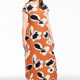 Issey Miyake Avantgarde women's dress VIGOR PLEATS long orange with print