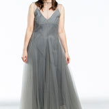 Marc Le Bihan women's long dress with tulle appliqué gray