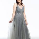 Marc Le Bihan women's long dress with tulle appliqué gray