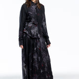 Y´s Yohji Yamamoto Damen Kleid lang mit Blumen Print schwarz